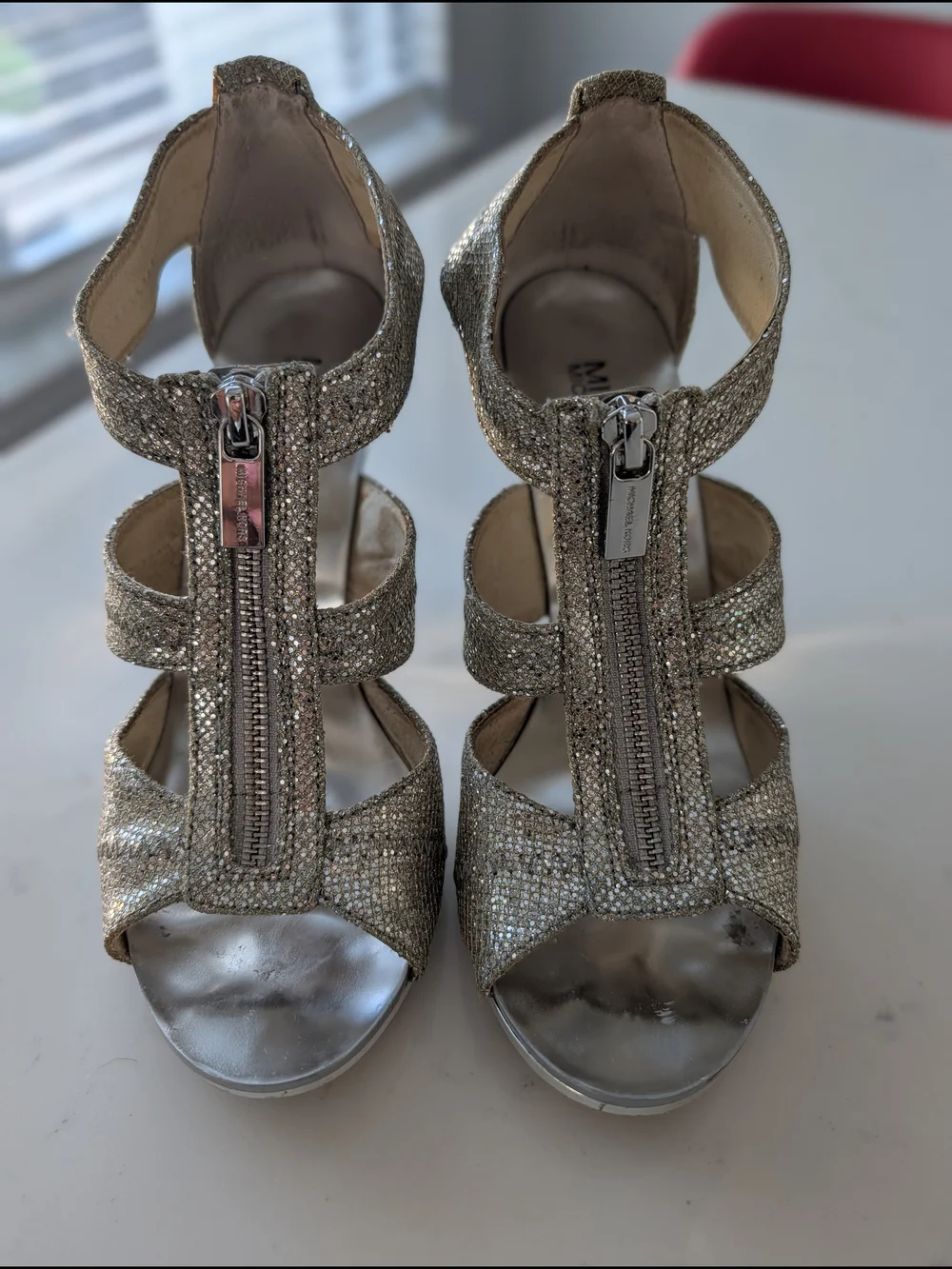 Silver And Gold Metallic Strappy High Heel Sandals - Picture 3 of 12